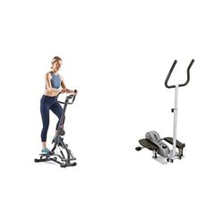 Sunny Health & Fitness Stair Stepper w/Handlebar, Extended Step Range Machine for Climbing Exercise + Magnetic Underdesk/Standing Portable Ellittical Machine