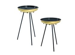 HAKU Möbel juego de 2 mesas auxiliares, metal, negro/dorado, diámetro 38 x H 56 cm/diámetro 38 x H 66 cm