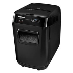 Fellowes Paper Shredder for Office Use - 200 Sheet Auto Feed, 10 Sheet Manual Feed Cross Cut Shredder - AutoMax 200C Hybrid Shredder with Sleep Mode Feature & 32L Bin - High Security P4 - Black