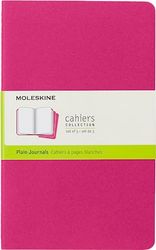 Moleskine Cahier Journal, Set 3 Notebooks with Plain Pages, Cardboard Cover with Visible Cotton Stiching, Colour Kinetic Pink, Large 13 x 21 cm, 80 Pages