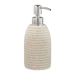 Relaxdays Dispensador Jabón, Jabonera 300 ml, Rellenable, Baño, Aseo, Cocina, Dosificador Gel Ducha o Loción, Beige