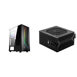 MSI MAG VAMPIRIC 100R Mid Tower Gaming Computer Case + MSI MAG A650BN Power Supply, UK Plug - 650W, 80 Plus Bronze Certified, ATX PSU, 12V Single-Rail, DC-to-DC Circuit, 120mm Fan, 5 Year Warranty