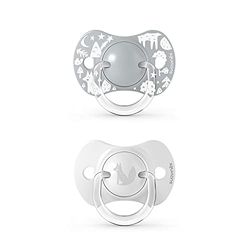 Suavinex, Lot de 2 tétines avec tétine physiologique en silicone Sx Pro, pour bébés de 0 à 6 mois. Tétine plus plate et flexible. Fox gris