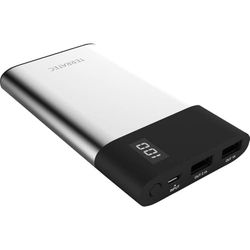 TERRATEC P80slim, powerbank 8000 mAh/zewnętrzny akumulator/ładowarka, 2 x wyjście (USB), cyfrowy wyświetlacz, aluminiowa powierzchnia, do iPhone'a, iPada, Samsunga Galaxy i innych (srebrny/czarny)