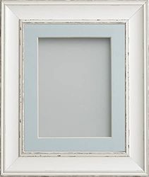 Frame Company Brooke Antique White Photo Frame, Light Blue Mount, 8x6 for 7x5 inch, fitted with perspex