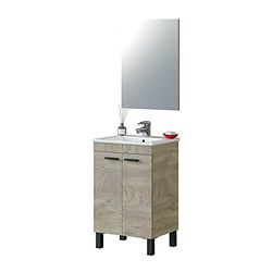Dmora - Meuble de comptoir Naperville, Armoire de toilette, Armoire 2 portes avec miroir, évier non inclus, cm 50x40h80, Chêne