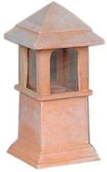 LANTERNA IN TERRACOTTA, FATTA A MANO; ALTEZZA CM. 72, LUNGHEZZA CM. 34.