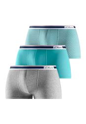 s.Oliver Hipster in 3-pack voor heren, 2 x effen kleuren, 1 x print, mt. M, Grijs gemêleerd + turquoise + aop, M