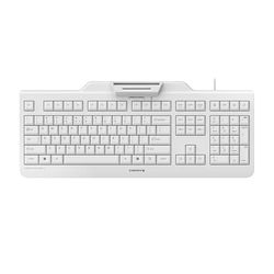 CHERRY SECURE BOARD 1.0, Teclado de Seguridad con Cable y Lector de Tarjetas, Interfaz RFID/NFC, Distribución UK (QWERTY), Puerto USB-A, Blanco-Gris