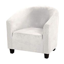 Topchances Semicircle Club Chair Slipcover, Stretch Velvet Armchair Covers Tub Chair Covers Sofa Cover Velvet Fabric Soft Non Slip Washable Furniture Protector Cover For Bar Counter (White)