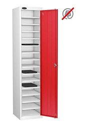 Single Door 15 Shelf MEDIA Storage Locker, Red, Keypad Lock