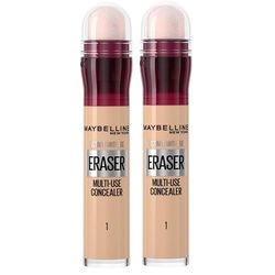 Maybelline Instant Anti Age Eraser Eye Concealer, Dark Circles and Blemish Concealer, Ultra Blendable Formula, 01 Light, Duo Bundle