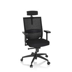 hjh OFFICE 657663 Bureau Professionnelle Porto Max High I Tissu Noir Chaise pivotante Ergonomique, Appui-tête et accoudoirs réglables