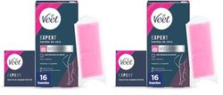Veet Expert Bandas de Cera Fría Depilatoria para Depilación de Piernas y Cuerpo, con Manteca de Karité, 16 tiras (Paquete de 2)