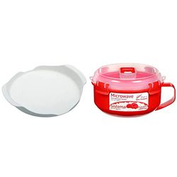 KitchenCraft Microwave Tray with contoured Handles, Non-Slip feet, Ideal for Food containers & Sistema Microwave Breakfast Bowl | Round Microwave Container with Lid & Steam Release Vent