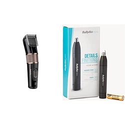 BaByliss MEN E974E Tagliacapelli con Lame in Acciaio Inox, 60 Minuti di Autonomia & BaByliss For Men E650E Tagliapeli Naso, Orecchie, Testina Circolare, a Batterie, Nero