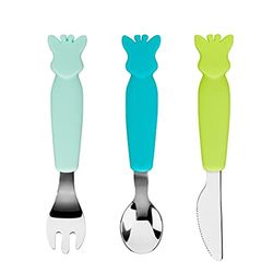 Sophie la Girafe - Bestekset van 3 - Vork, Vork en Lepel - Siliconen - Giraffe vorm op de mouwen - Leren eten als een grote