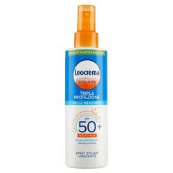 Leocrema - Crema Solare Spray SPF 50+, per Pelli Sensibili, Tripla Protezione dai raggi solari, Senza Profumo, Resistente all'Acqua, 200 ml