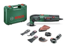 Bosch Multiferramenta PMF 220 CE Set, 3 lâminas de serra, placa de lixa, conjunto de lâminas de lixa, raspador flexível, lâmina, limite de profundidade, sistema de aspiração, mala (220 W)