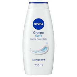 NIVEA Crème Soft Shower & Bath Foam (750ml), Caring Bath Body Cream Enriched with Almond Oil, Moisturising Body Wash, Bath Cream Skin Moisturiser with Mild Scent