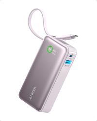 Anker Nano powerbank, 10.000 mAh powerbank met ingebouwde USB-C-kabel, PD 30 W maximaal vermogen met 1 x USB-C, 1 x USB-A, compatibel met iPhone 15/14-serie, MacBook, Galaxy, iPad, AirPods en nog veel