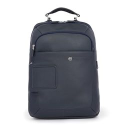 Piquadro, Mochila de Piel para PC de 15 Pulgadas, Azul Marino