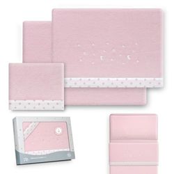 Interbaby - Beddengoedset voor kinderbed, 50 x 80 cm, 100% polyester, warm, inclusief hoeslaken, dekbedovertrek en kussensloop, ideaal voor de winter, sterren, maan, roze
