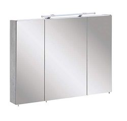 Schildmeyer Bello - Armadietto a specchio, finitura a legno, grigio pietra, 90 x 16 x 75 cm