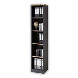 Stella Trading Jasmin Bureau en Graphite, Aspect chêne Artisan-Étagère sur Pied avec 5 Compartiments Ouverts-Style Maison de Campagne-Kit Complet, Bois d'ingénierie, Regal