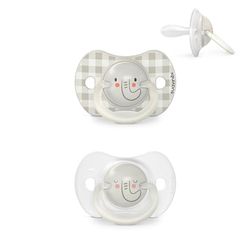 Suavinex, Set van 2 fopspenen voor baby's van 6/18 maanden, fosforescerende fopspenen, ideaal voor nacht, met symmetrische speen SX Pro van siliconen, omkeerbaar, zacht en zacht, nacht en dag, grijs