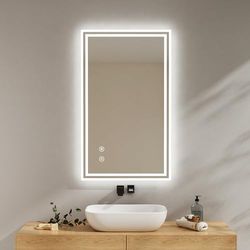 EMKE Espejo de baño con iluminación, 100 x 60 cm, Espejo de baño con antivaho, luz Blanca fría, Regulable, táctil, función de Memoria, Apagado automático de 3 Horas, IP44, Ahorro de energía