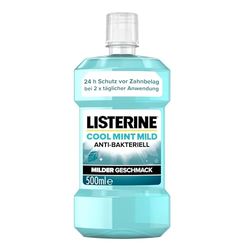 LISTERINE Cool Mint Mild (500 ml), antybakteryjny płyn do płukania jamy ustnej z olejkami eterycznymi i bez alkoholu, łagodna pielęgnacja zębów, płyn do płukania jamy ustnej, redukuje osad nazębny,