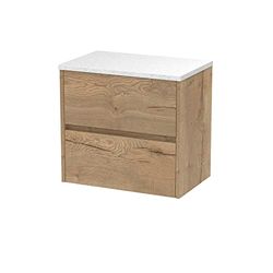Hudson Reed HAV804LSW Havana Modern Bathroom Wall Hung 2 Drawer Countertop Unit & Laminate Worktop, 600mm, Woodgrain Autumn Oak/Sparkle White