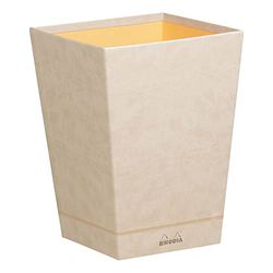 RHODIA 318825C - Corbeille à Papier Beige - 24 x 24 x 32 cm - Piqûres Sellier Orange - Extérieur Simili Cuir - Collection Home Office rama - Organisation de Bureau & Rangement Design