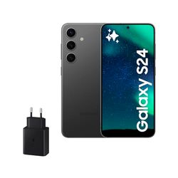 Samsung Galaxy S24 y Cargador 45W, Teléfono Móvil con IA, Smartphone Android, 8 GB RAM, 256 GB Almacenamiento, Cámara 50MP, Batería Larga Duración, Negro Onyx (Versión Española)