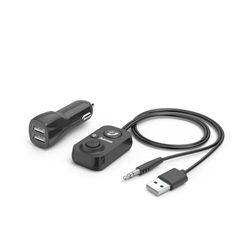 Hama Vivavoce Bluetooth per auto con ingresso AUX (con caricatore USB a 2 vie, telefonare wireless e ascoltare musica tramite altoparlante auto, adattatore jack da 3,5 mm, auto audio, Bluetooth 5.1)