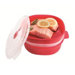 Snips - Vaporiera Microonde con 2 Cestelli Divisori per Doppia Cottura a Vapore, Contenitori per Alimenti in Plastica Adatti a Micronde, Frigorifero e Lavastoviglie, 26.5x22x13.5 cm Made in Italy, 4L