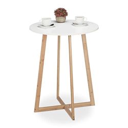 Relaxdays ronde eettafel, Scandinavisch, gekruiste poten, 1-2 personen, bamboe & mdf, keuken, HxØ: 75x60 cm, wit/naturel