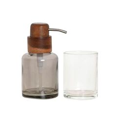 Home ESPRIT Set de Baño Gris Transparente Aluminio Cristal Madera de Acacia 10 x 7 x 16 cm