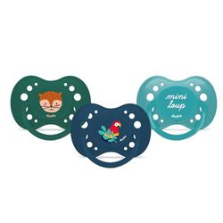 DODIE Chupetes anatómicos esenciales, Chupete para bebé, +18 meses, Azul, Verde, Loro, Juego de 3