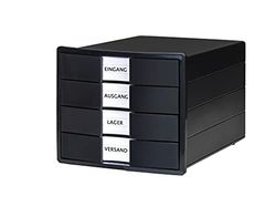 HAN Impuls 2.0 Karma Drawer Box at Least 80% Recycled Plastic with 4 Closed Drawers for DIN A4/C4 Including Labelling Labels, Pull-Out Lock, Furniture-Friendly Rubber Feet, 10128-13, Black
