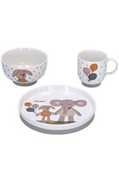 Sterntaler Baby Unisex Children's Crockery Set Porcelain 3-Piece Elephant and Rabbit Breakfast Set Baby Tableware White