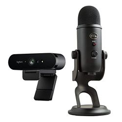 Logitech BRIO Webcam Ultra HD 4K per Streaming, Videoconferenze e Registrazione per Windows e Mac, Home + Microfono Blue Yeti USB - Nero