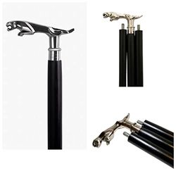ACL Wooden Walking Stick Jaguar Handle, Elegant Walking Cane, LightWeight Vintage Prop Stick for Men and Women (Jaguar Handle Black) (3 Fold Black)