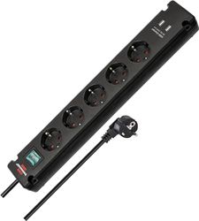 Brennenstuhl Bremounta extensão de tomadas com 5 tomadas de energia e carregamento USB para instalação e fixação (extensão elétrica com interruptor, possibilidade de montagem e cabo de 3 m) preto
