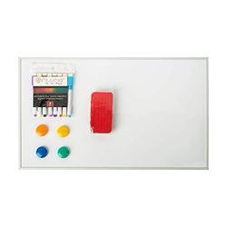 OFITURIA Magnetisch whiteboard, met aluminium frame, gemakkelijk te reinigen, 500 x 300 mm, met viltstiften, magneten en gum (COM0057)