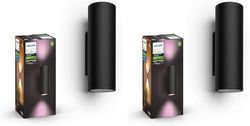 Philips Hue White and Color Ambiance Appear Lampada da Parete Smart per Esterni, Confezione da 2, Doppia Illuminazione Sopra/Sotto, LED Integrato, 8W, 2 Pezzi, Nero