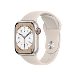 Apple Watch Series 8 (GPS + Cellular, 41mm) Smartklocka aluminiumboett stjärnglans • sportband stjärnglans – standard. Träningsmätare, apparna Syrenivå i blodet och EKG, vattentålig