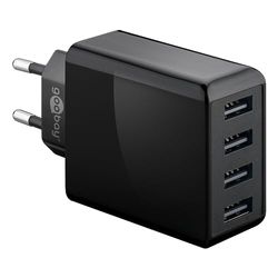 Goobay 44953 - Cargador con 4 Puertos USB (30 W), Fuente de alimentación USB múltiple, Carga simultáneamente, Negro