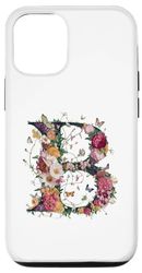 Custodia per iPhone 12/12 Pro Monogramma iniziale lettera B fiori e farfalle colorate